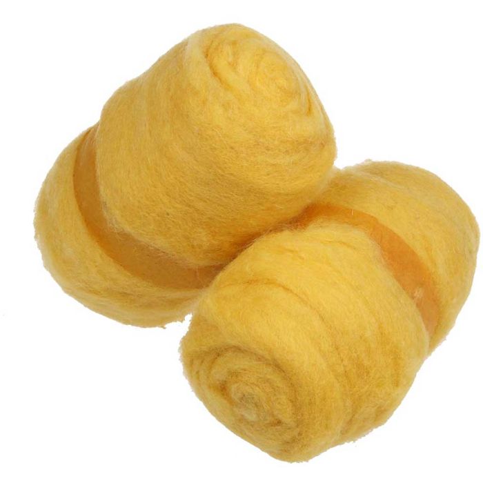 Pelote de Laine Cardée, jaune, 2x100 gr/ 1 boule