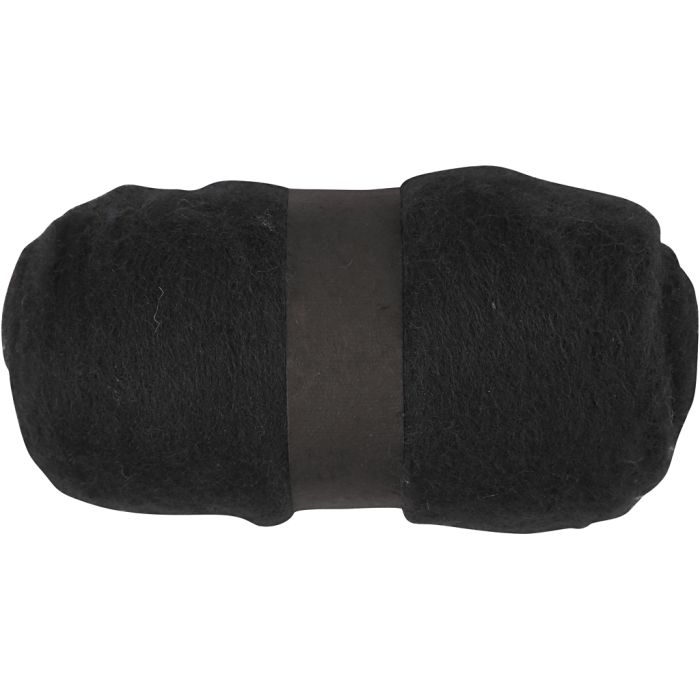 Pelote de Laine Cardée, noir, 100 gr/ 1 boule