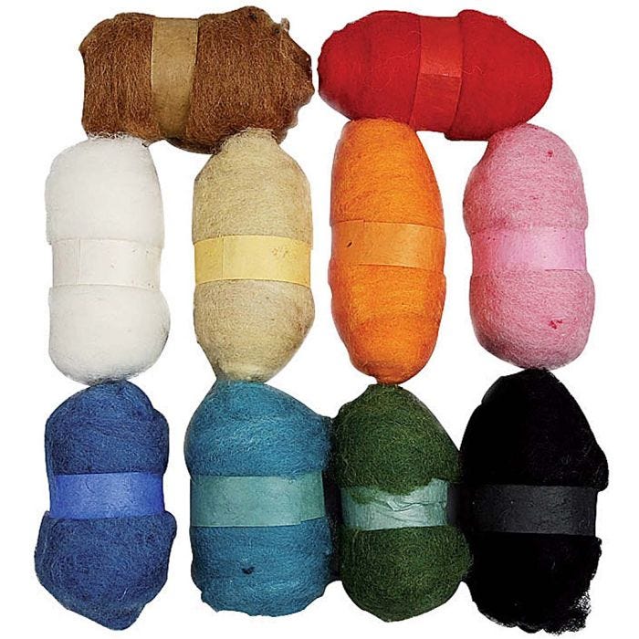 Pelote de Laine Cardée, ass. de couleurs, 10x25gr/ 1 Pq.