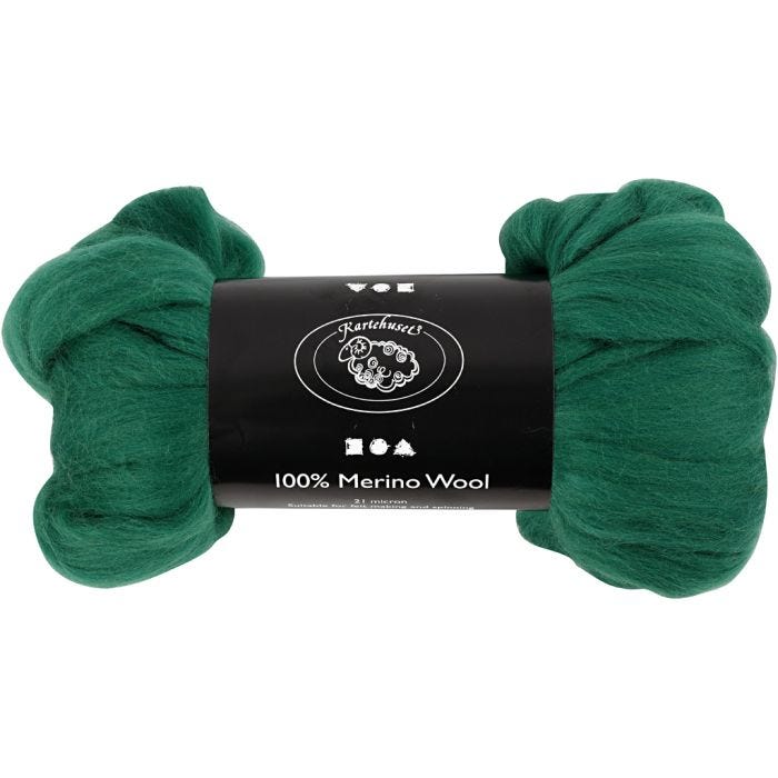 Laine Mérinos, 21 my, vert, 100gr/ 1 Pq.