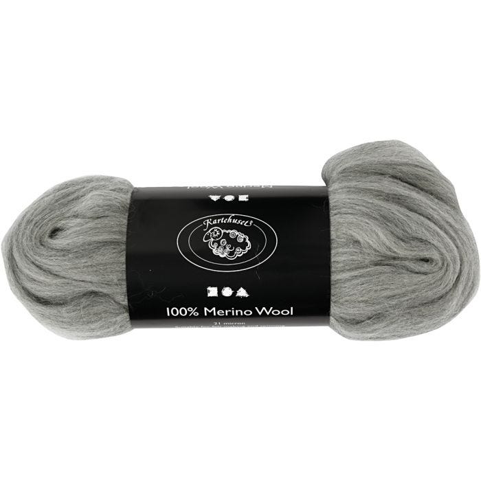 Laine Mérinos, 21 my, gris, 100gr/ 1 Pq.