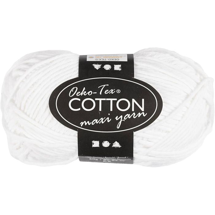 Pelote de fil de coton, dim. 8/8, L : 80-85 M, aiguille 4-4,5, blanc, 50 gr/ 1 boule