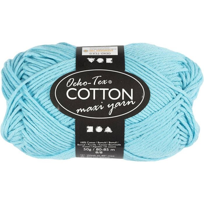 Pelote de fil de coton, dim. 8/8, L : 80-85 M, turquoise, 50 gr/ 1 boule