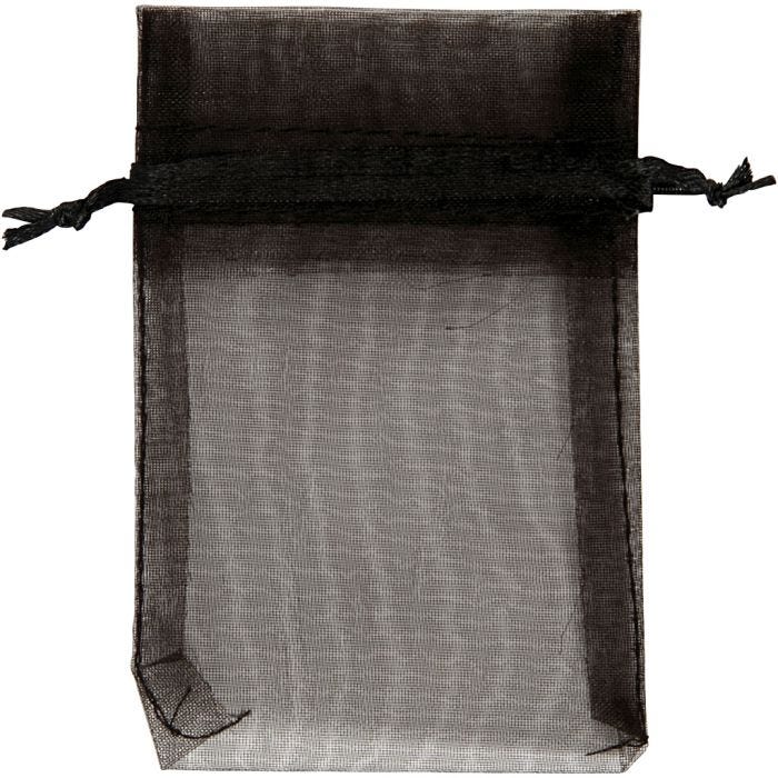 Sacs en organza, 7x10 cm, noir, 10pièces/ 1 Pq.
