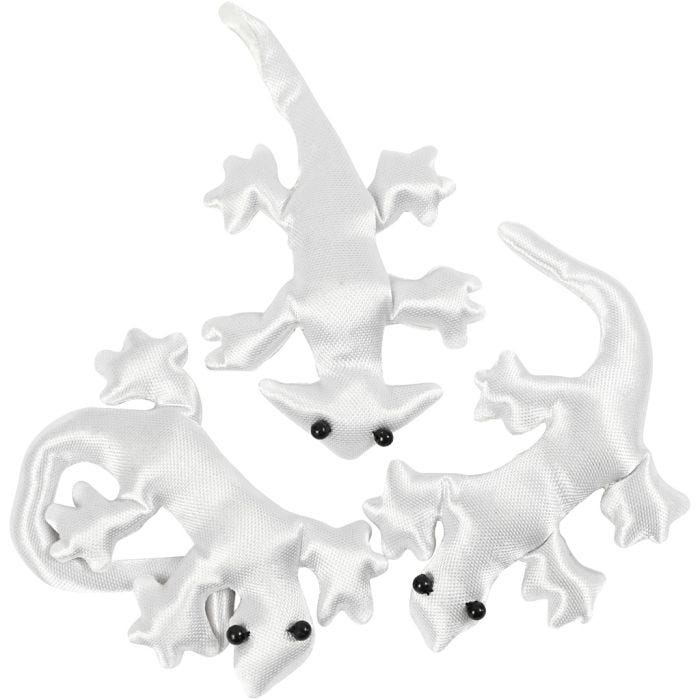 Reptiles en tissu, dim. 10-14 cm, blanc, 3 pièces/ 1 Pq.