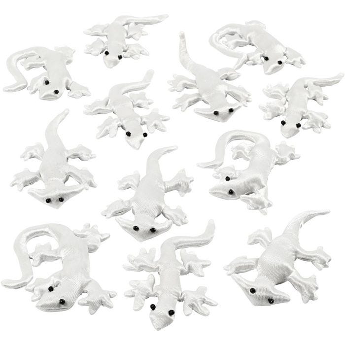 Reptiles en tissu, dim. 10-14 cm, blanc, 12pièces/ 1 Pq.