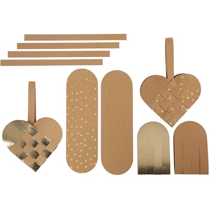 Coeurs en papier imitation cuir, 0,55 mm, or, 1 set