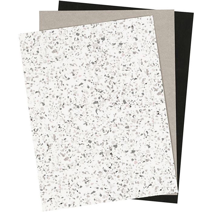 Papier imitation cuir, 21x27,5+21x28,5+21x29,5 cm, 0,55 mm, unicolor,film,imprimé, 3flles/ 1 Pq.