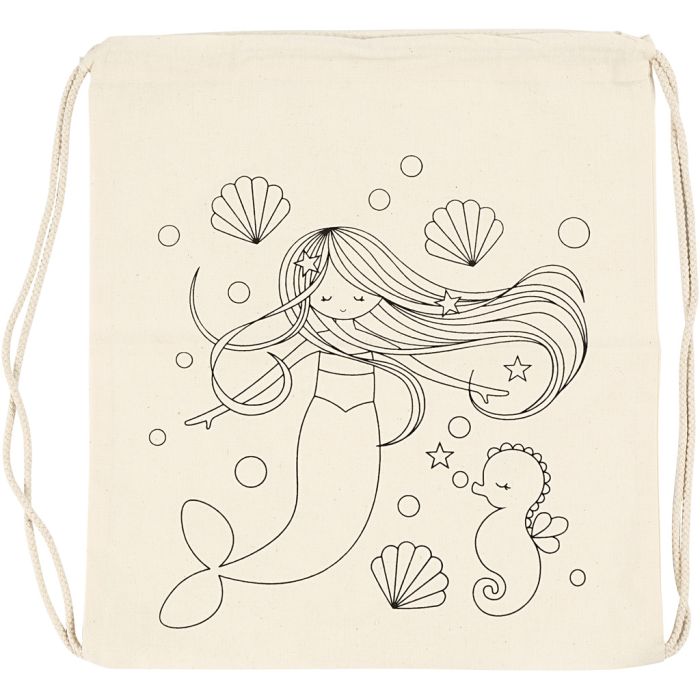 Sac de sport à cordon, sirène, dim. 37x41 cm, 110 gr, naturel clair, 1 pièce