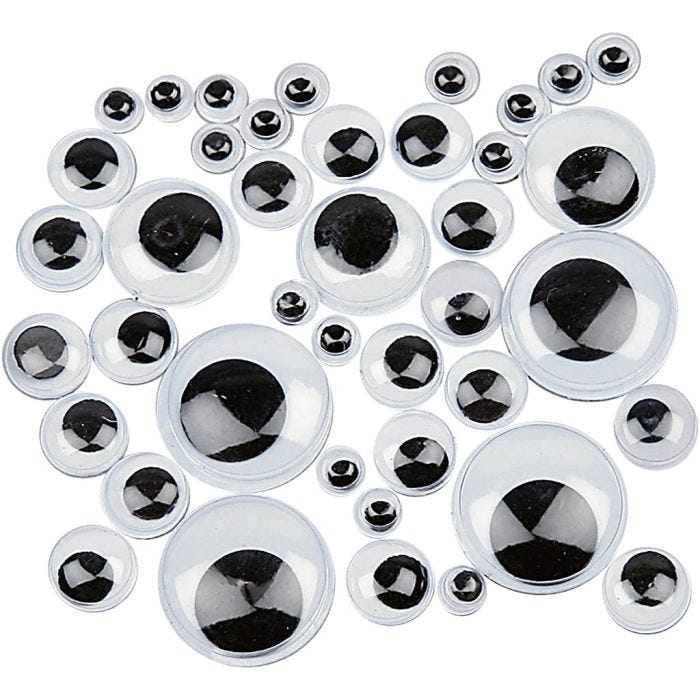 Yeux mobiles, autocollant, d 4-20 mm, 1100ass./ 1 Pq.