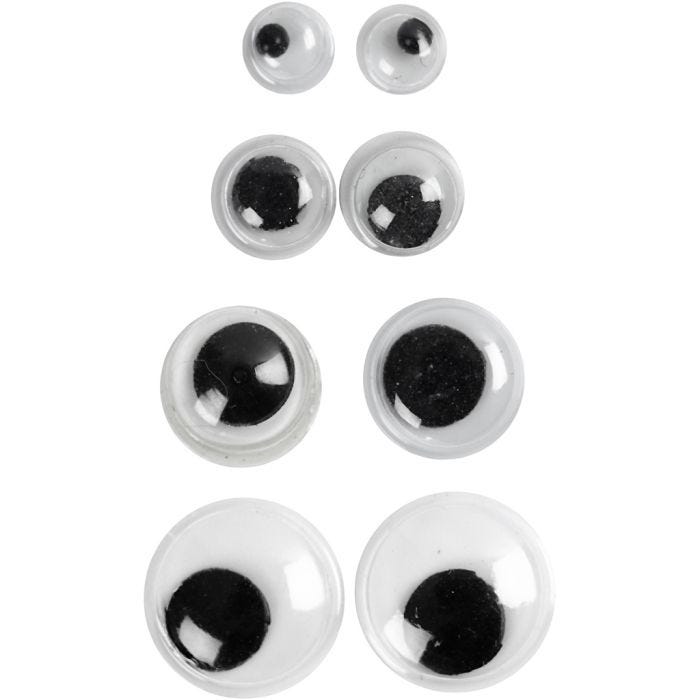Yeux Mobiles, Non autocollants, d 4+6+8+10 mm, 40ass./ 1 Pq.