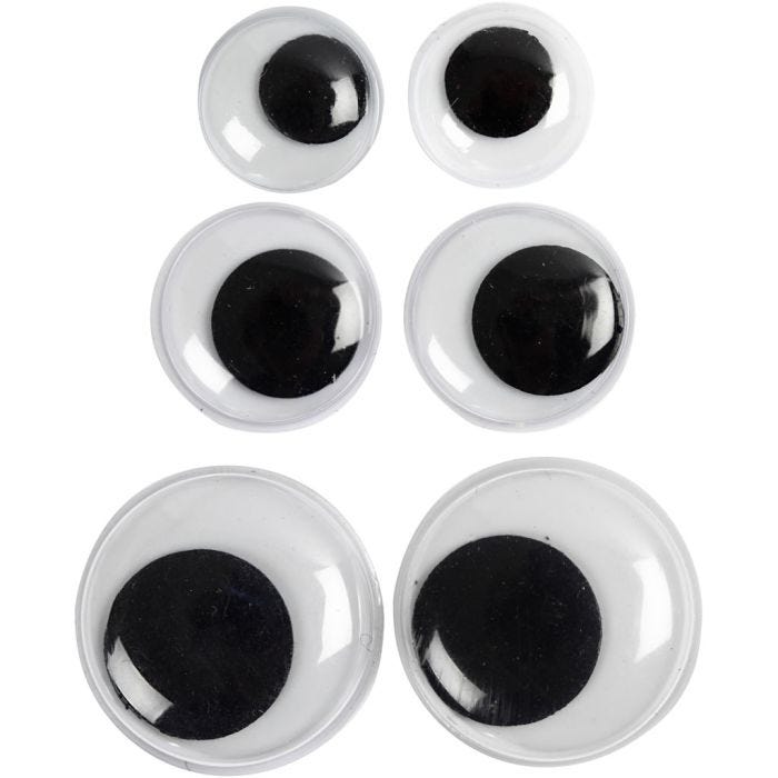 Yeux Mobiles, Non autocollants, d 12+14+20 mm, 18 ass./ 1 Pq.