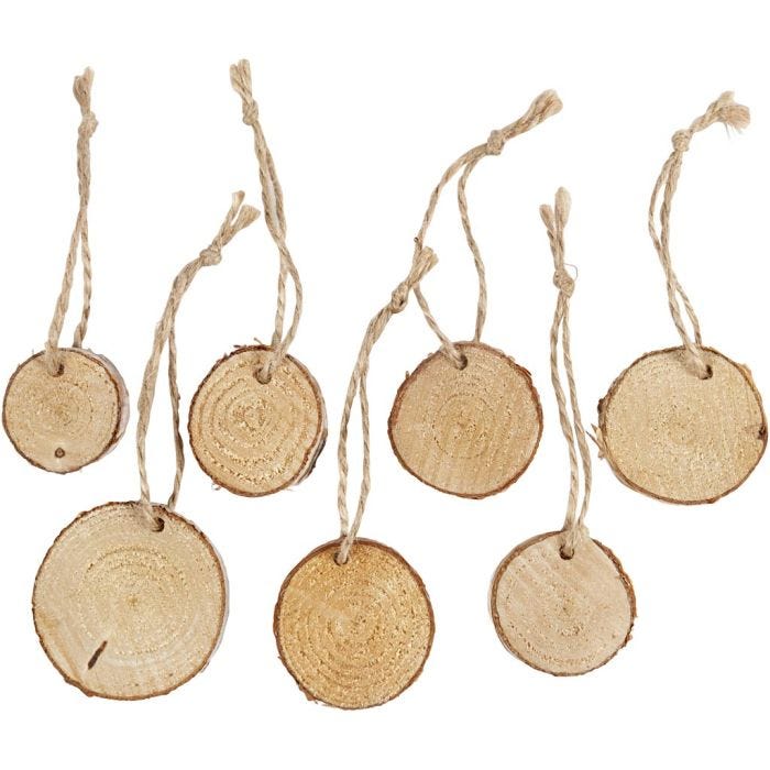 Disque en bois avec trou pour ficelle, d 35-45 mm, ép. 7 mm, 7 pièces/ 1 Pq.