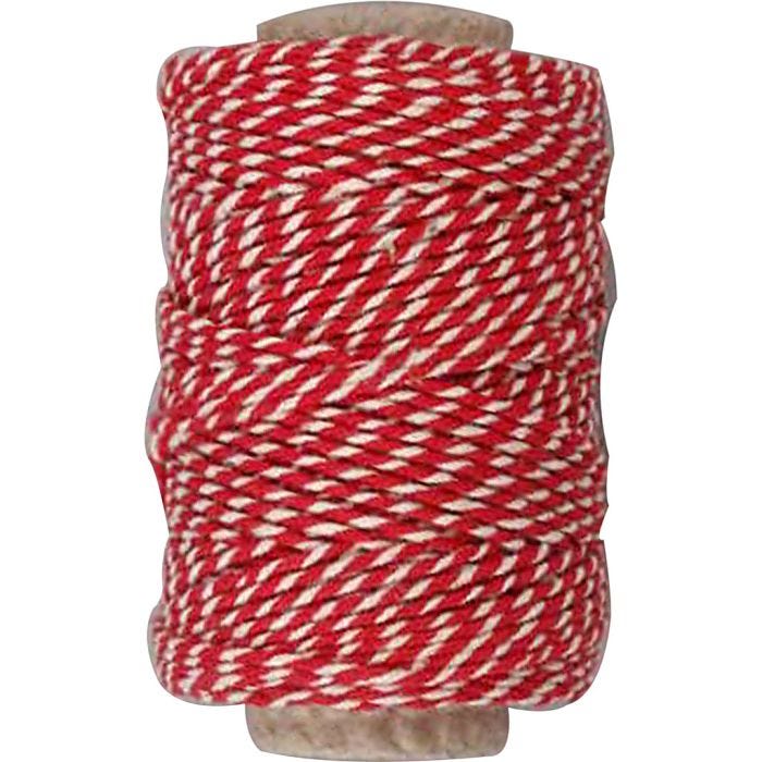 Ficelle de coton, ép. 1,1 mm, rouge/blanc, 50 m/ 1 rouleau
