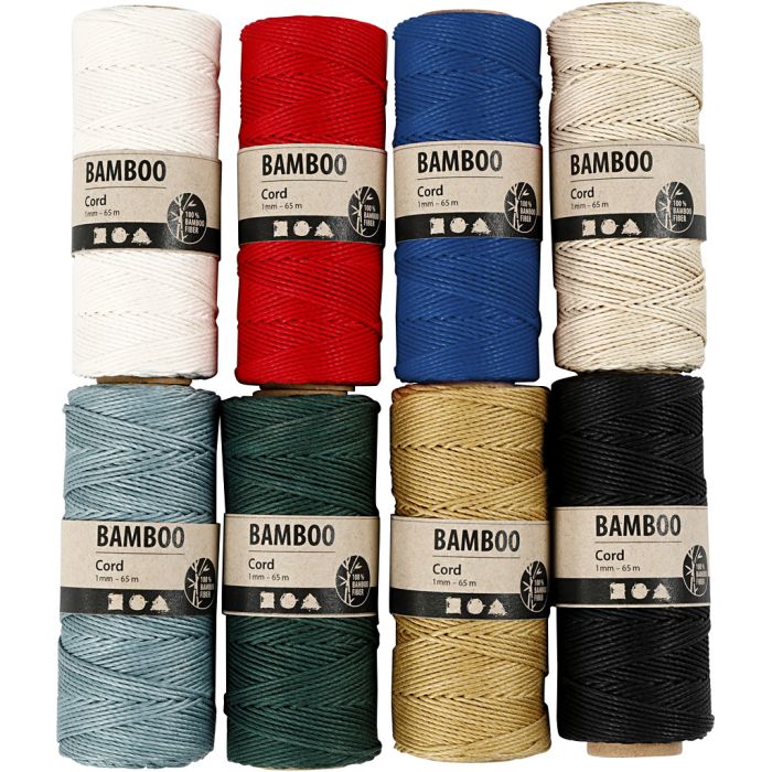 Fil de bambou, ép. 1 mm, ass. de couleurs, 8x65 m/ 1 set