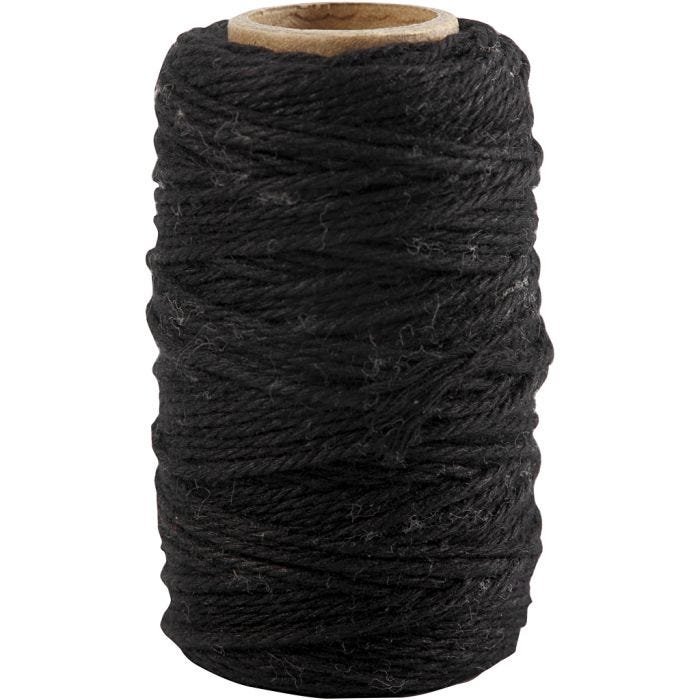 Ficelle de coton, 1,1 mm, noir, 50m/ 1 rouleau