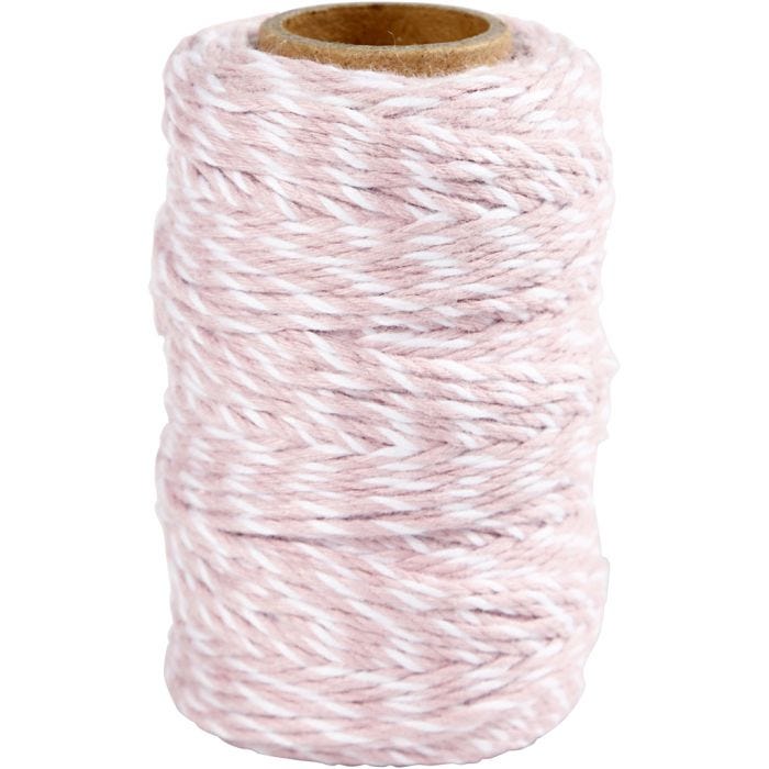Ficelle de coton, ép. 1,1 mm, blanc/rose clair, 50 m/ 1 rouleau