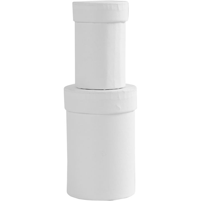 Boîtes rondes, H : 7+9 cm, dim. 4,5+6 cm, blanc, 2 pièces/ 1 set