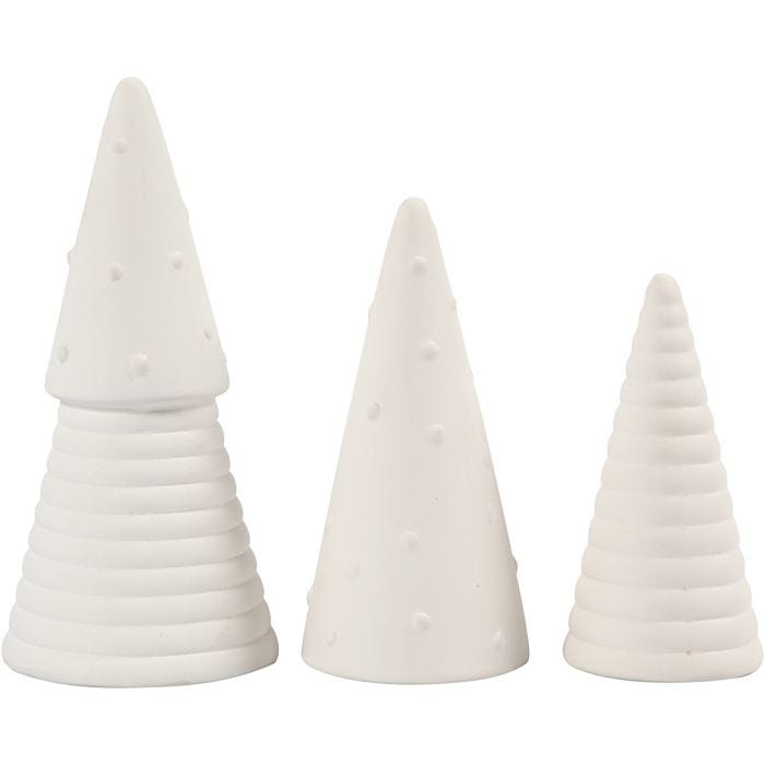 Sapins de Noël, 10+12+15 cm, 5+6+7 cm, blanc, 3pièces/ 1 Pq.