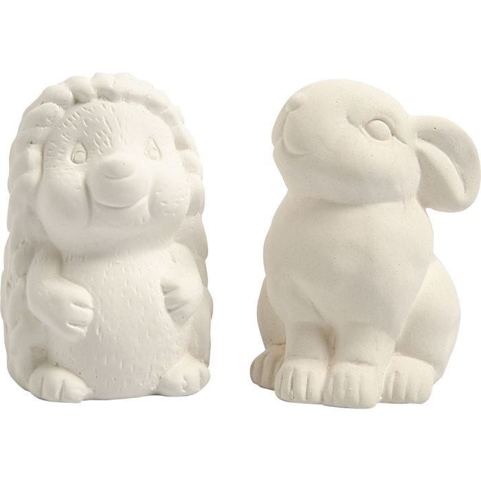 Tirelires en forme d'animaux, hérisson et lièvre, 10 cm, blanc, 2pièces/ 1 Pq.