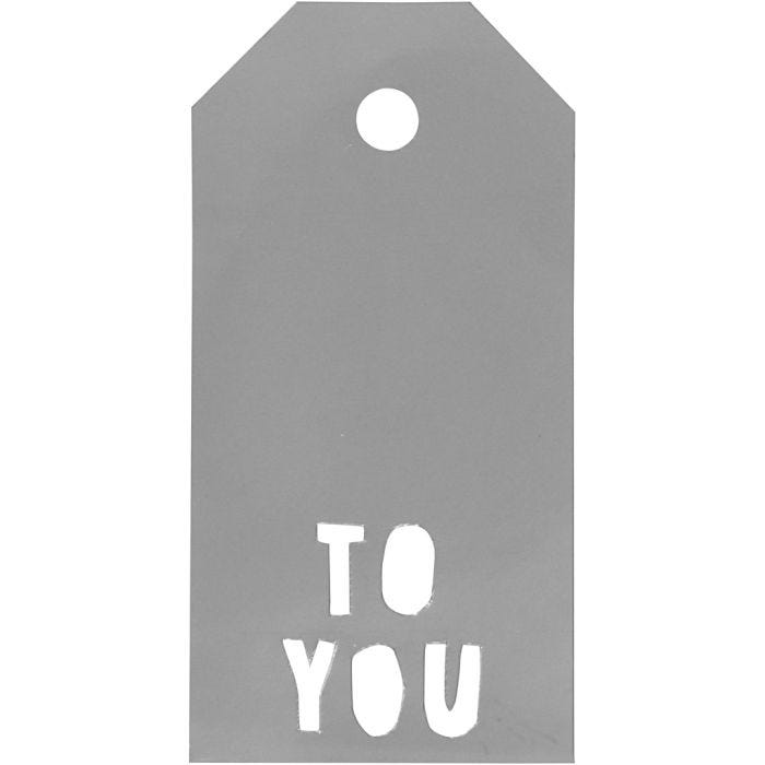 Étiquettes cadeau, TO YOU, dim. 5x10 cm, 300 gr, argent, 15 pièces/ 1 Pq.