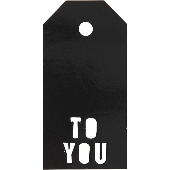 Étiquettes cadeau, TO YOU, dim. 5x10 cm, 300 gr, noir, 15 pièces/ 1 Pq.