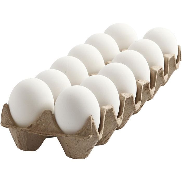 Oeuf en Plastique, H : 6 cm, blanc, 12pièces/ 1 Pq.