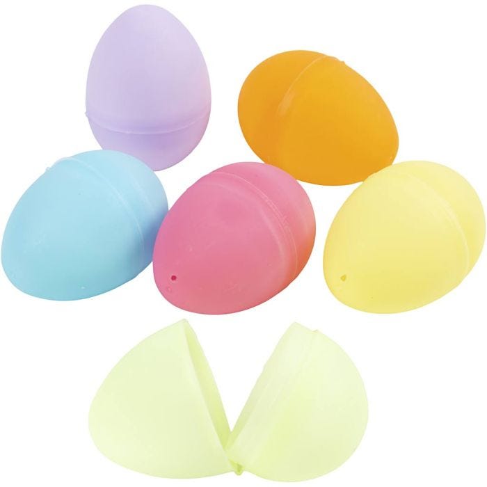Oeufs, H : 6 cm, d 4 cm, couleurs pastel, 12pièces/ 1 Pq.