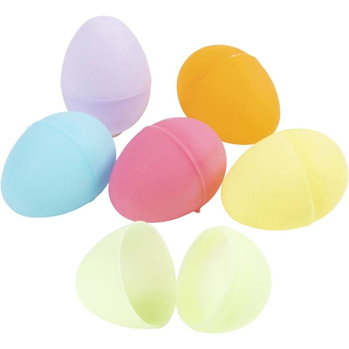 Oeufs, H : 4,5 cm, d 3 cm, couleurs pastel, 24pièces/ 1 Pq.