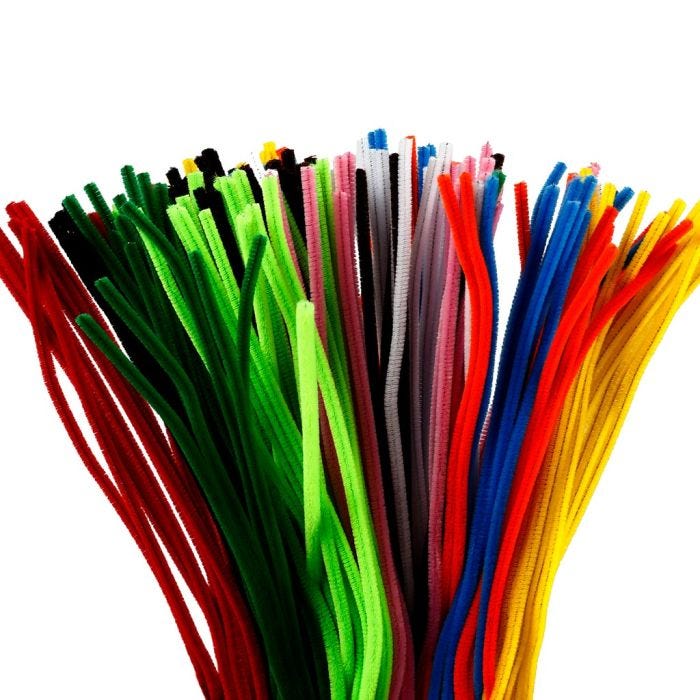 Fil chenille, 45 cm, 6 mm, ass. de couleurs, 200ass./ 1 Pq.