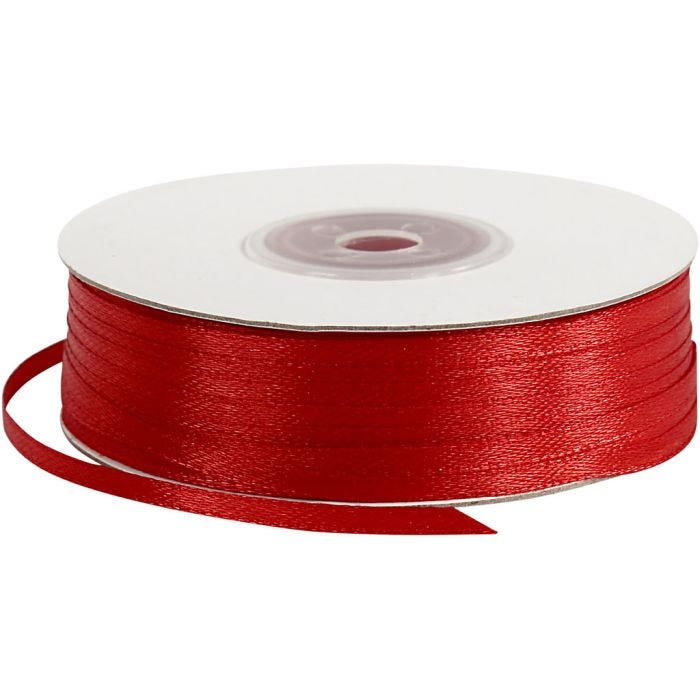 Ruban de satin, 3 mm, rouge, 100m/ 1 rouleau