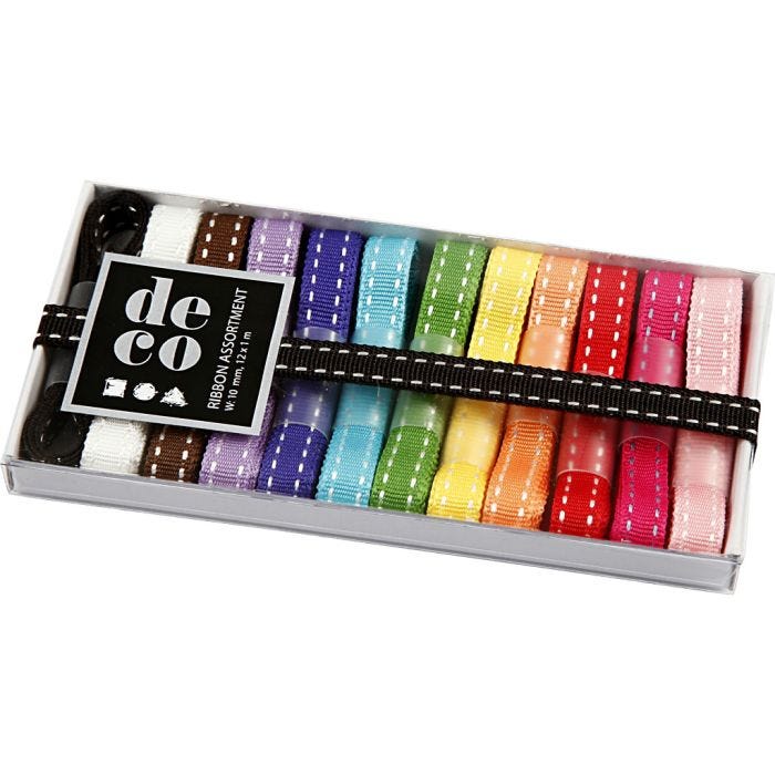 Rubans décoratifs, 10 mm, ass. de couleurs, 12x1m/ 1 Pq.