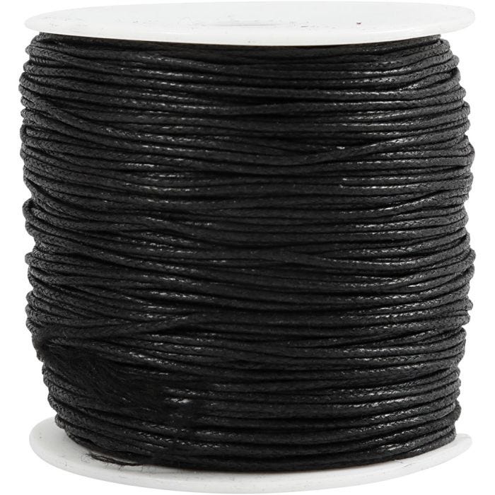 Ficelle de coton, 1 mm, noir, 100m/ 1 Pq.