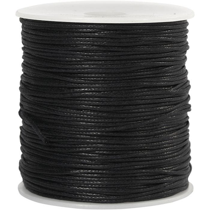 Ficelle de coton, 1 mm, noir, 100m/ 1 Pq.