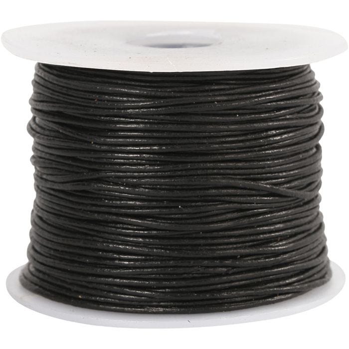 Cordon de cuir, 1 mm, noir, 50m/ 1 rouleau