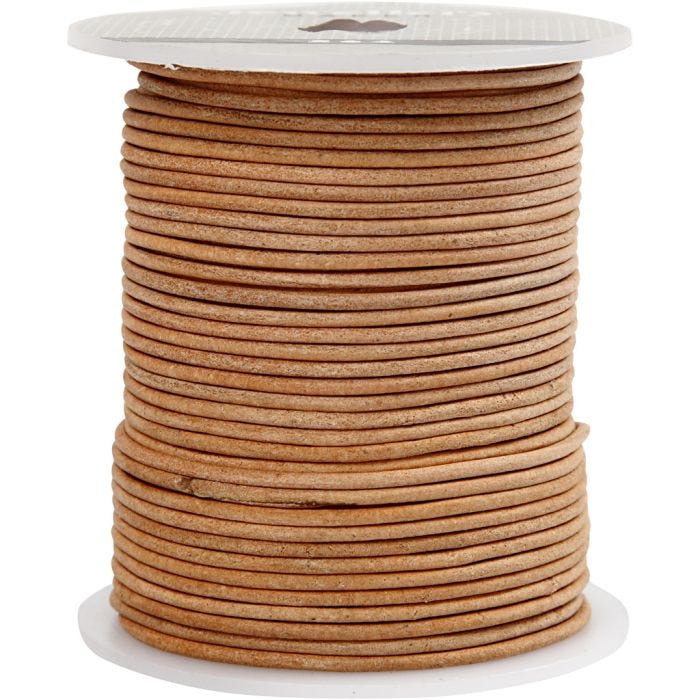 Cordon de cuir, 2 mm, beige, 50m/ 1 rouleau