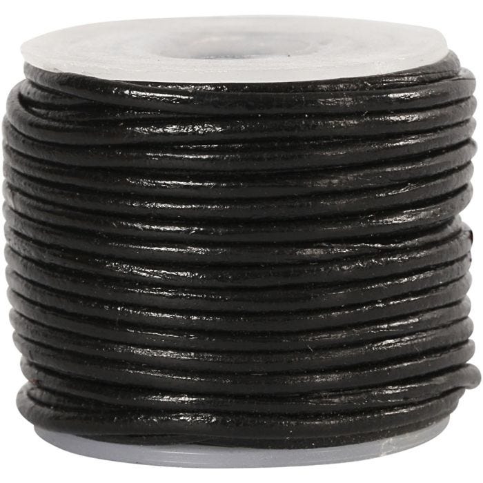 Cordon de cuir, 1 mm, noir, 10m/ 1 rouleau