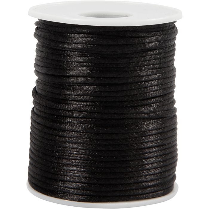 Cordon en satin, 2 mm, noir, 50m/ 1 rouleau