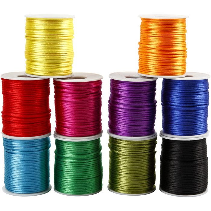 Cordon en satin, 2 mm, Couleurs vives, 10x50m/ 1 Pq.