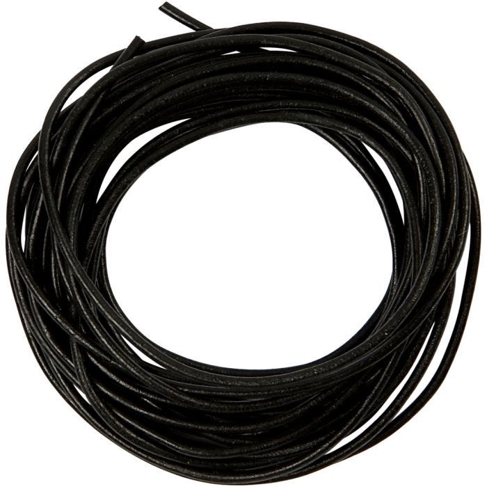 Cordon de cuir, 2 mm, noir, 4m/ 1 rouleau