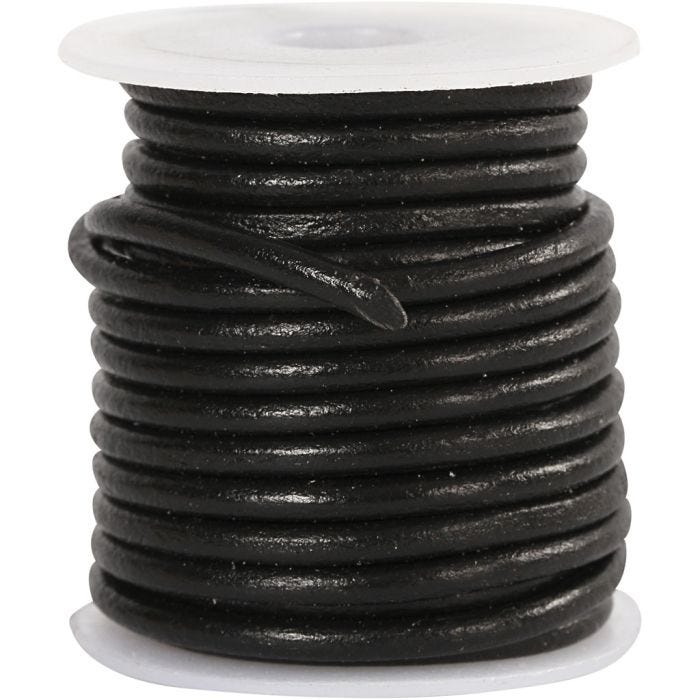 Cordon de cuir, 3 mm, noir, 5m/ 1 rouleau