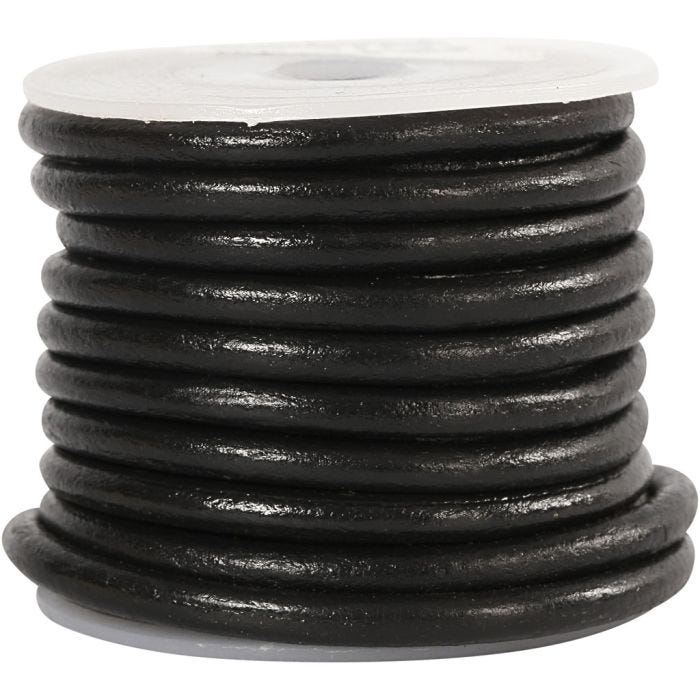 Cordon de cuir, 4 mm, noir, 5m/ 1 rouleau