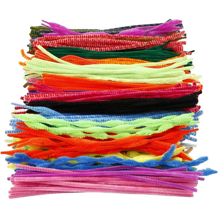 Fil chenille, 30 cm, 6-15 mm, ass. de couleurs, 500ass./ 1 Pq.