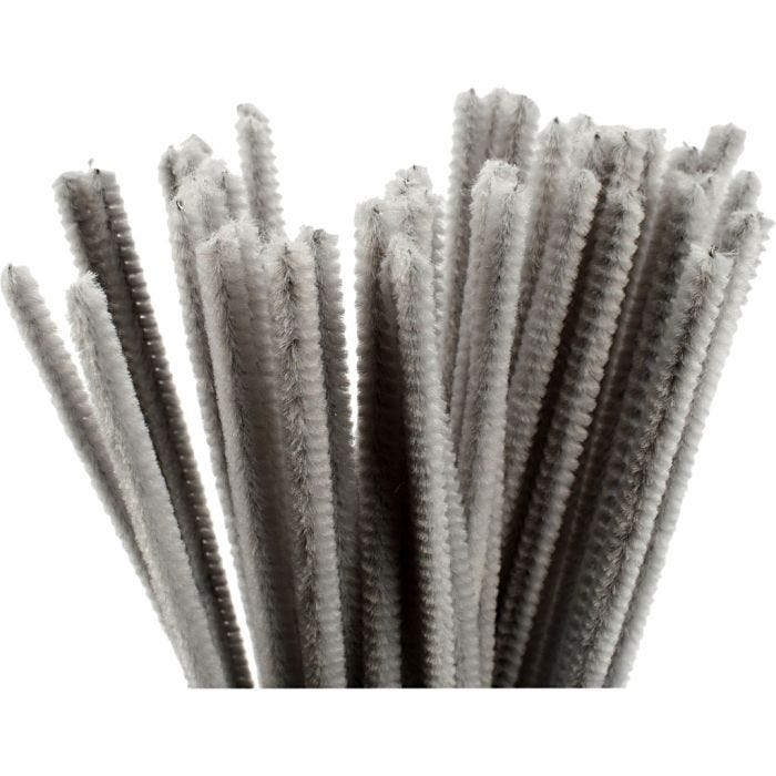 Fil chenille, 30 cm, 6 mm, gris, 50pièces/ 1 Pq.