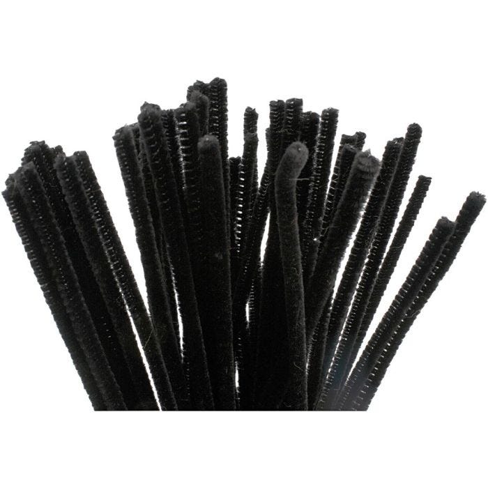 Fil chenille, 30 cm, 6 mm, noir, 50pièces/ 1 Pq.