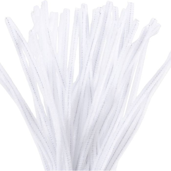 Fil chenille, 30 cm, 6 mm, blanc, 50pièces/ 1 Pq.