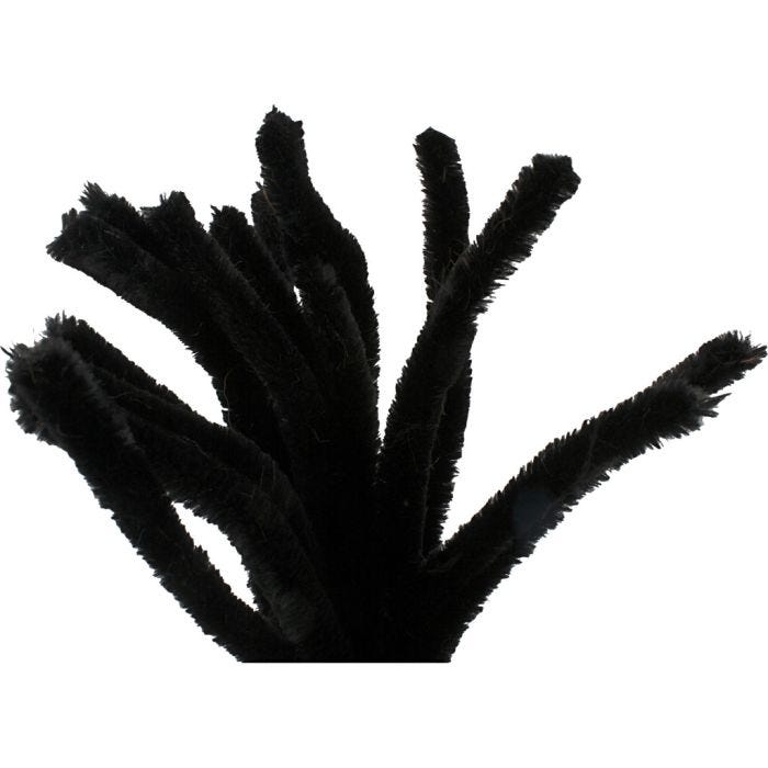 Fil chenille, 30 cm, 15 mm, noir, 15pièces/ 1 Pq.