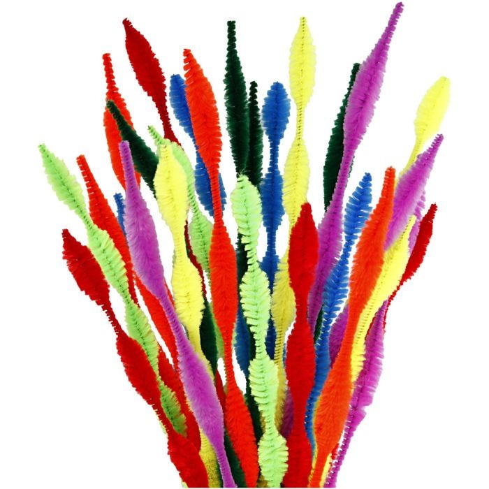 Fil chenille, de vagues, 30 cm, 5-12 mm, ass. de couleurs, 28ass./ 1 Pq.