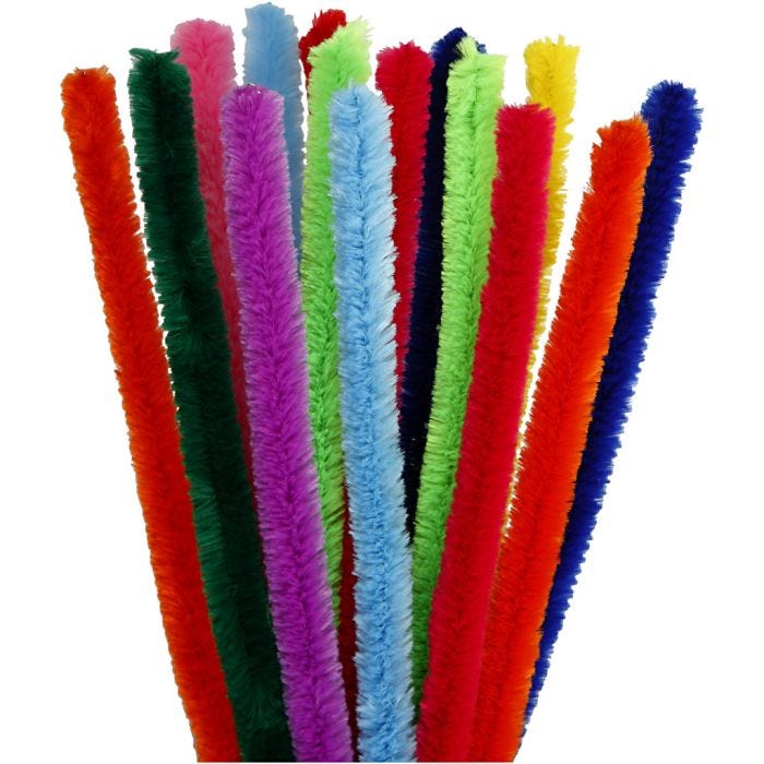 Fil chenille, 30 cm, 15 mm, ass. de couleurs, 15ass./ 1 Pq.