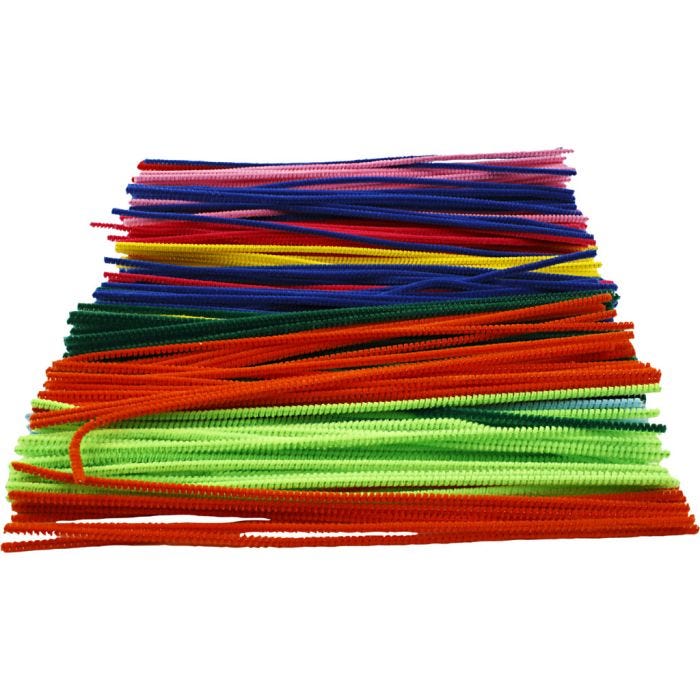 Fil chenille, 30 cm, 4 mm, ass. de couleurs, 300ass./ 1 Pq.